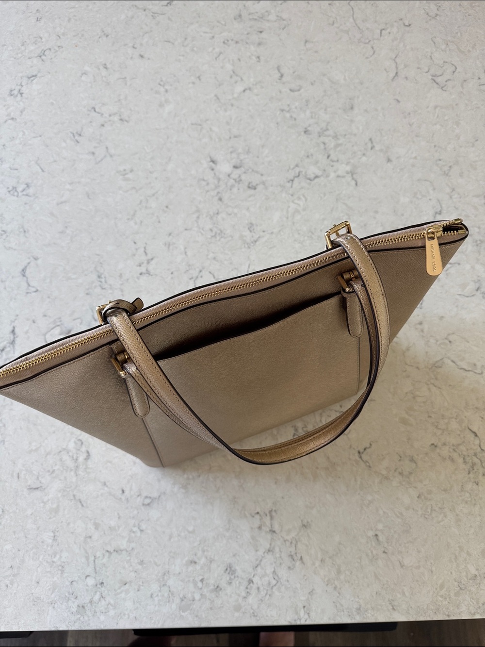 Michael Kors Metallic Ziptop Gold Tote Bag - Picture 5 of 13